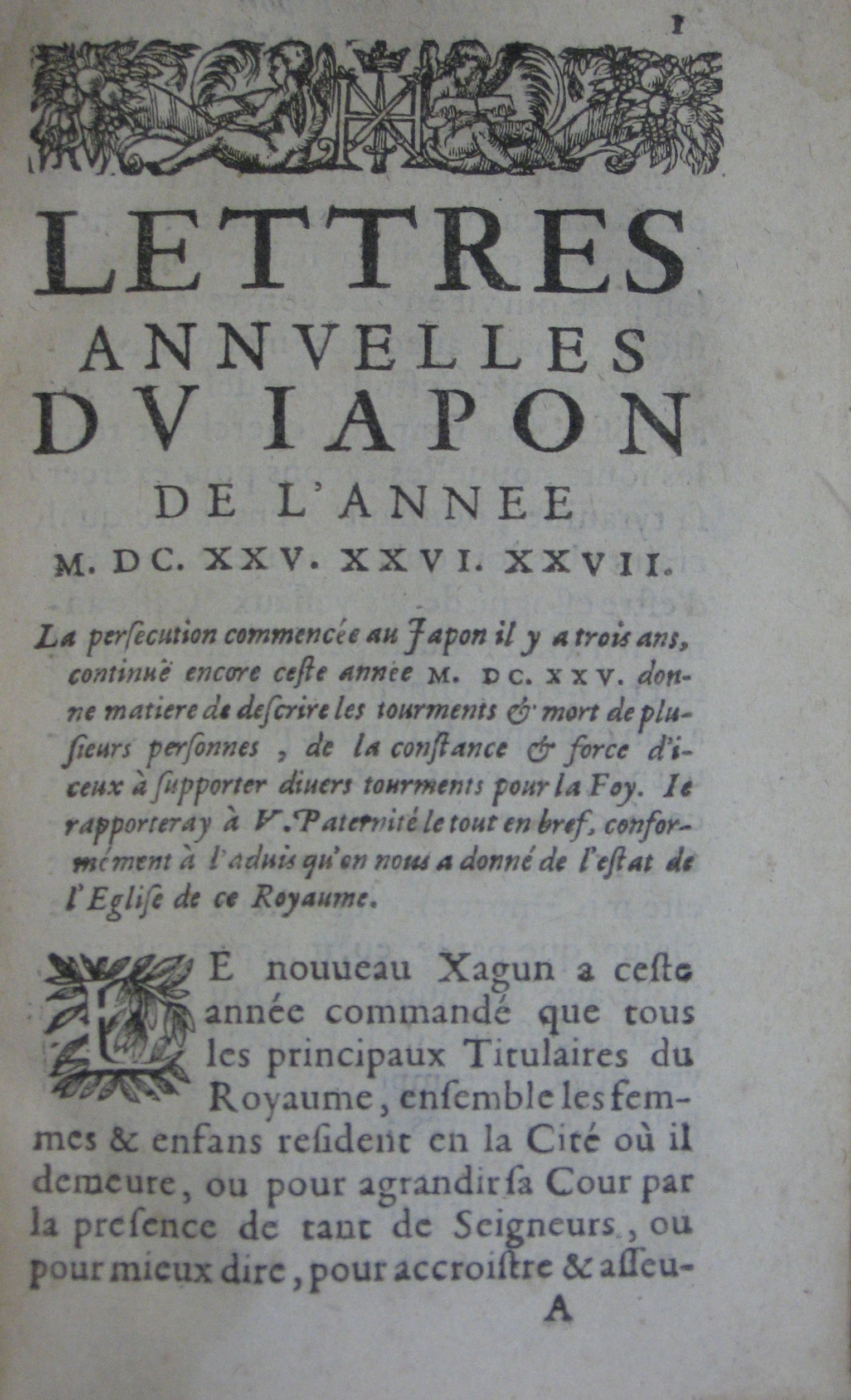p. 1- LETTRES ANNUELLES DU JAPON DE L'ANNEE M. DC. XXV. XXVI. XXVII.JPG