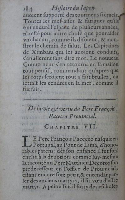 p. 184- De la vie & vertu du Pere François Pacecco Provincial.JPG