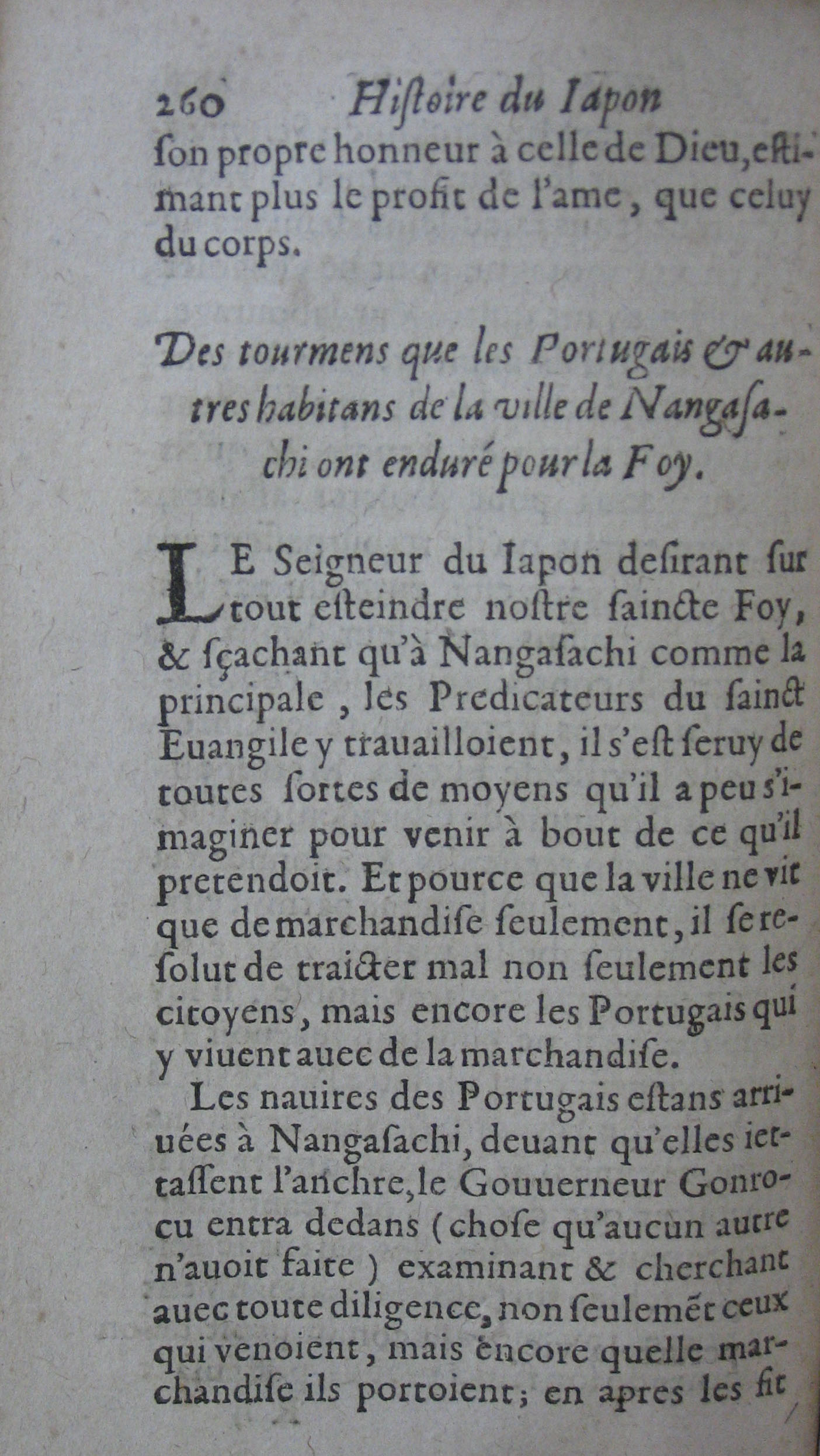 p. 260- Des tourmens que les Portugais & autres habitans de la ville de Nangasachi ont enduré pour la Foy..JPG