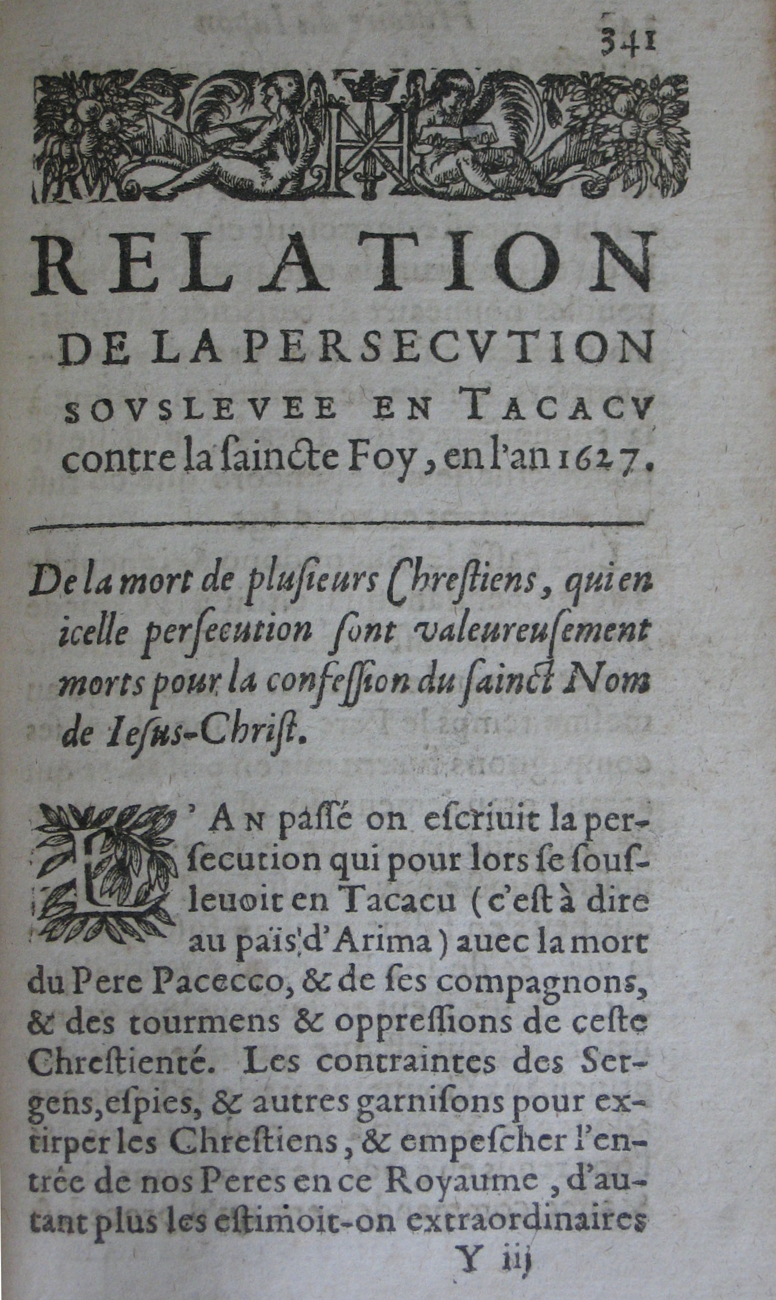 p. 341- RELATION DE LA PERSECUTION SOULEVEE EN TACACU CONTRE LA SAINCTE FOY, EN L'AN 1627..JPG