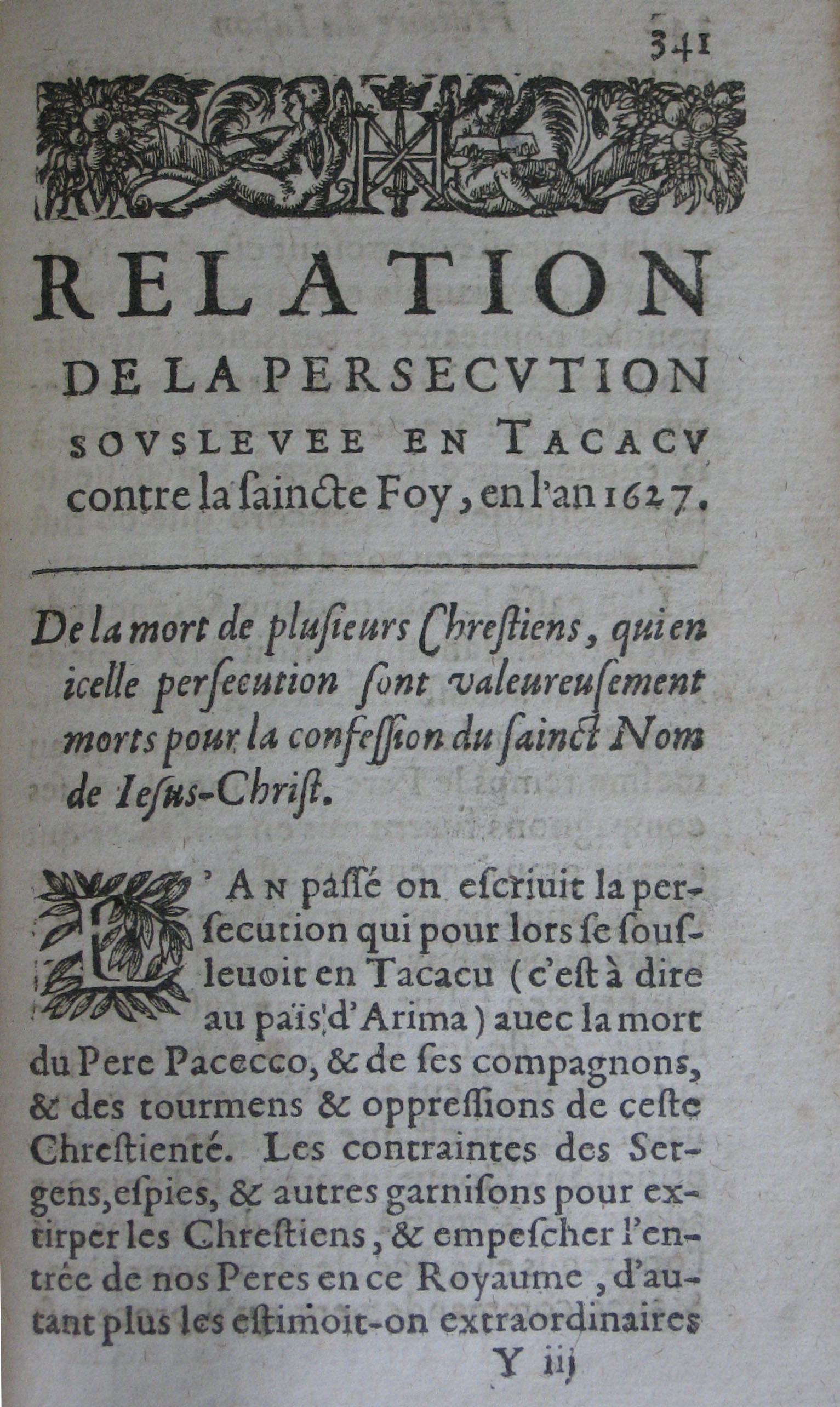 p. 341- RELATION DE LA PERSECUTION SOULEVEE EN TACACU CONTRE LA SAINCTE FOY, EN L'AN 1627..JPG