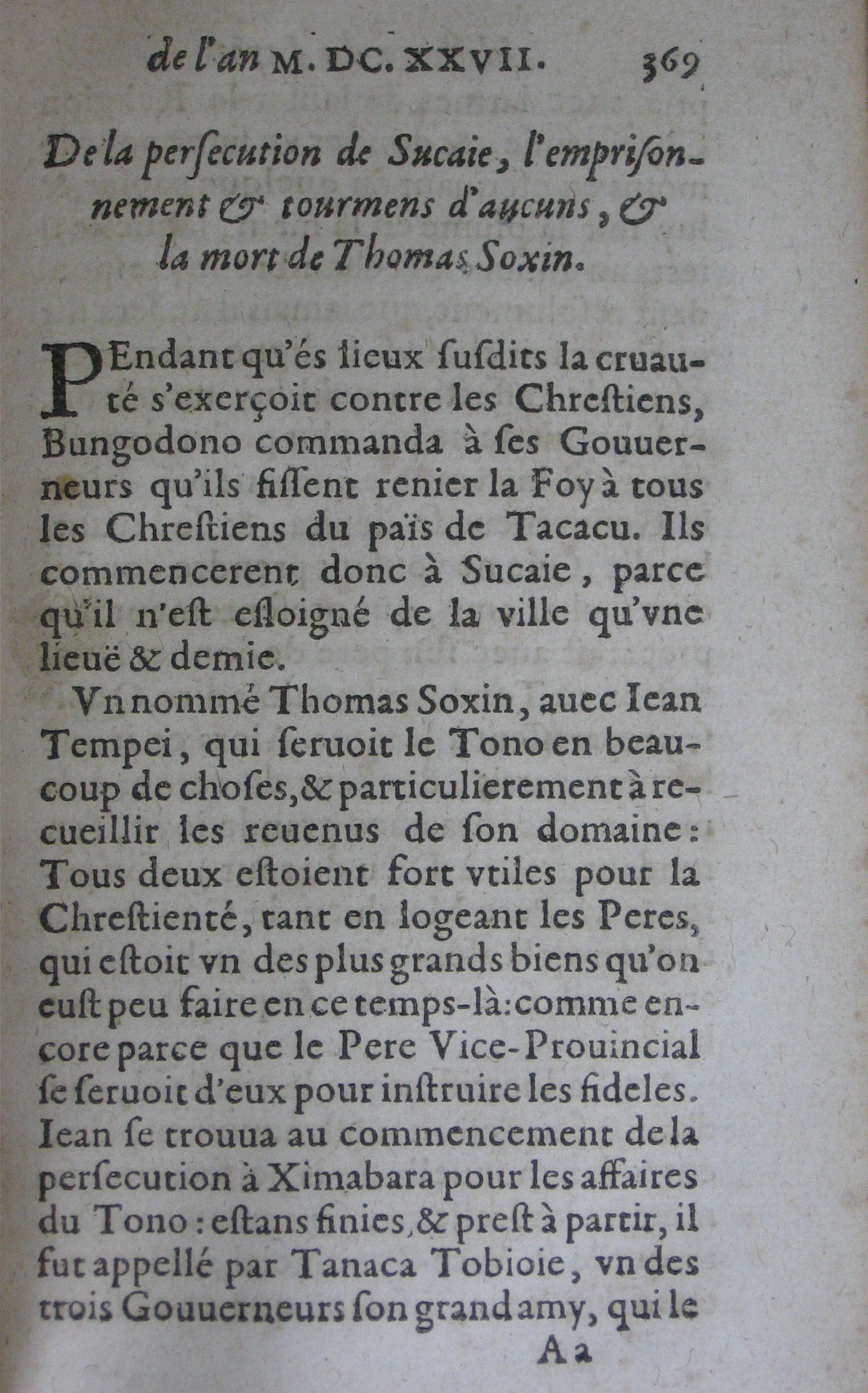 p. 369- De la persecution de Sucaie, l'emprisonnement & tourmens, & la mort de Thomas Soxin..JPG