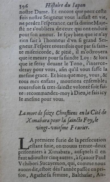 p. 396- La mort de seize Chrestiens en la Cité de Ximabara pour la saincte Foy, le vingt-uniesme Fevrier..JPG