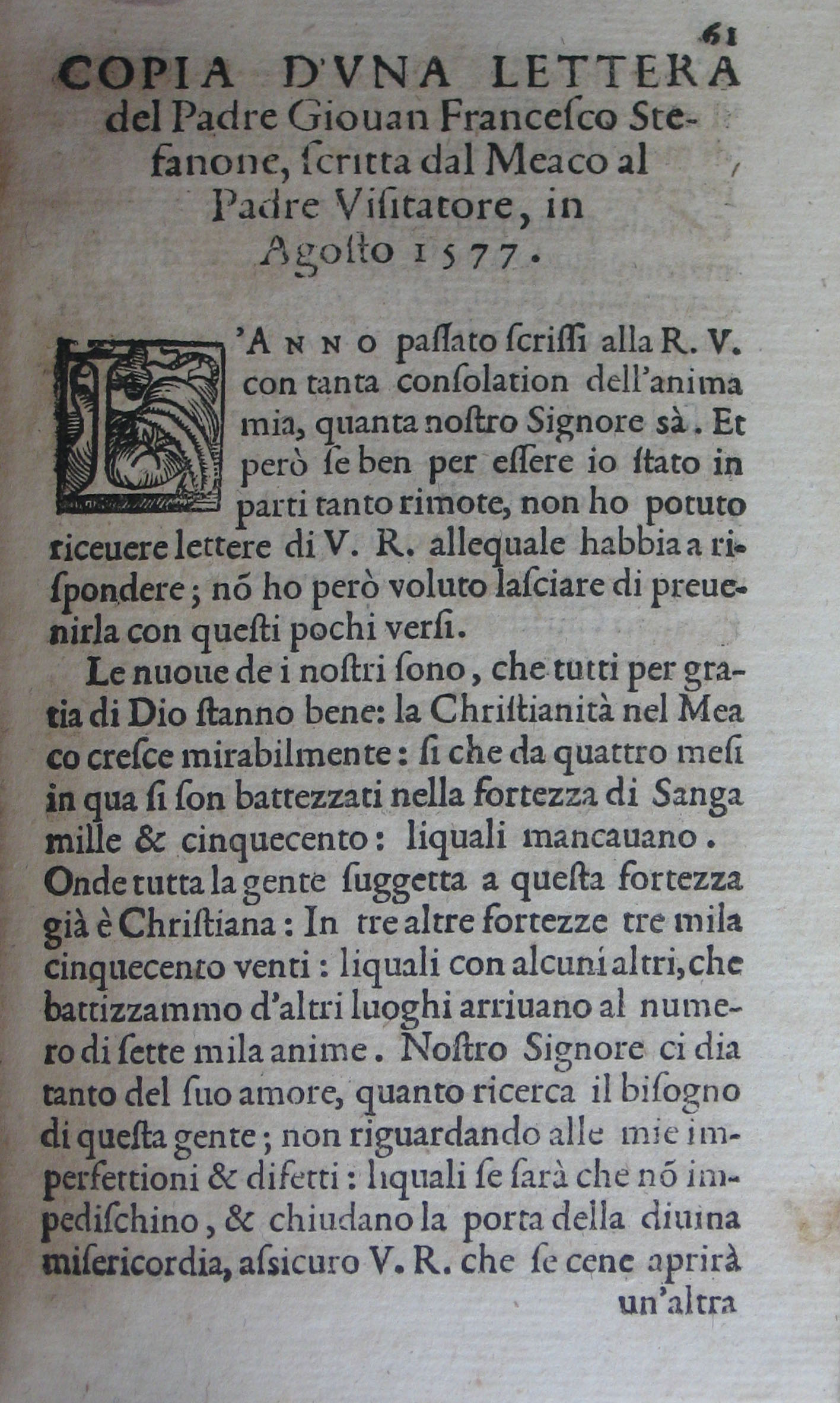 p. 61- COPIA D'UNE LETTERA del Padre Giovan Francesco Stefanone, scritta del Meaco al Padre Visitatore, in Agosto 1577..JPG