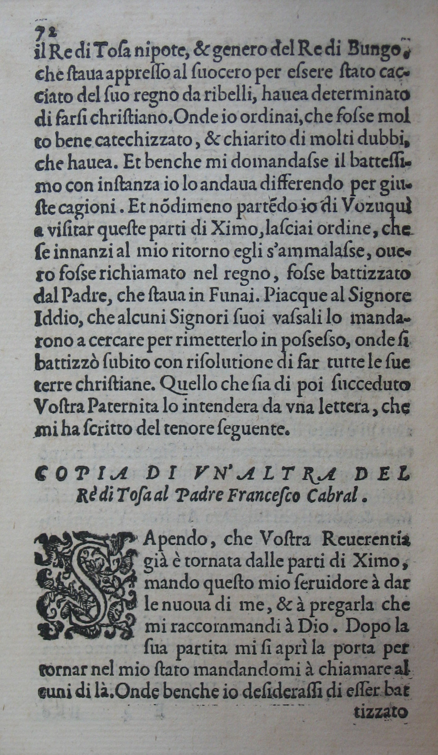 p. 72- COPIA DI UN'ALTRA DEL Rè di Tosa al Padre Francesco Cabral.JPG