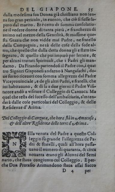 p. 55- Del Colleggio di Canzuca, che hora stà in Amacusa, & dell'altre Residenze delle terre d'Arima.JPG