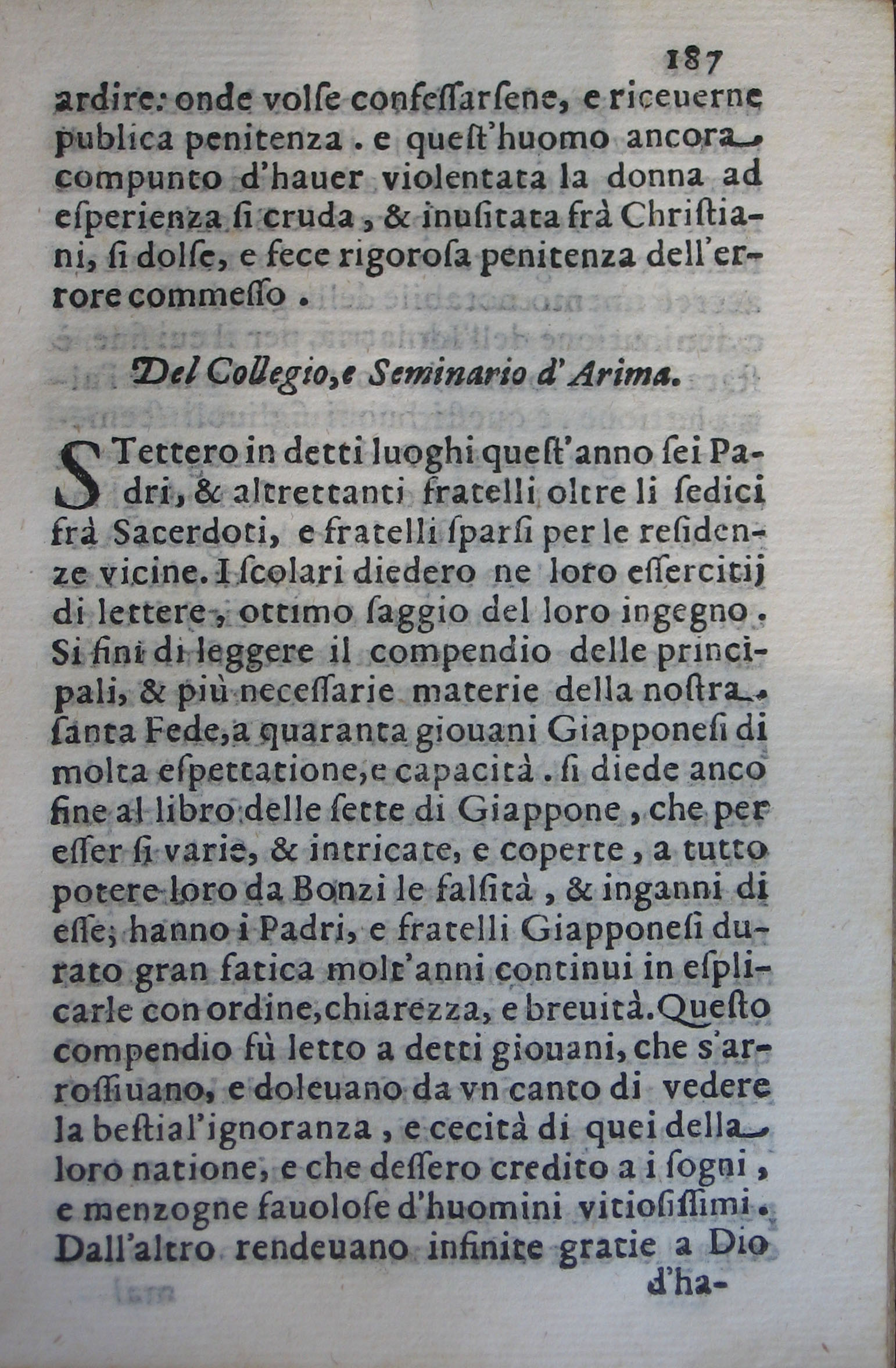 p. 187- Del Collegio, e Seminario d'Arima.JPG