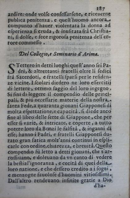 p. 187- Del Collegio, e Seminario d'Arima.JPG