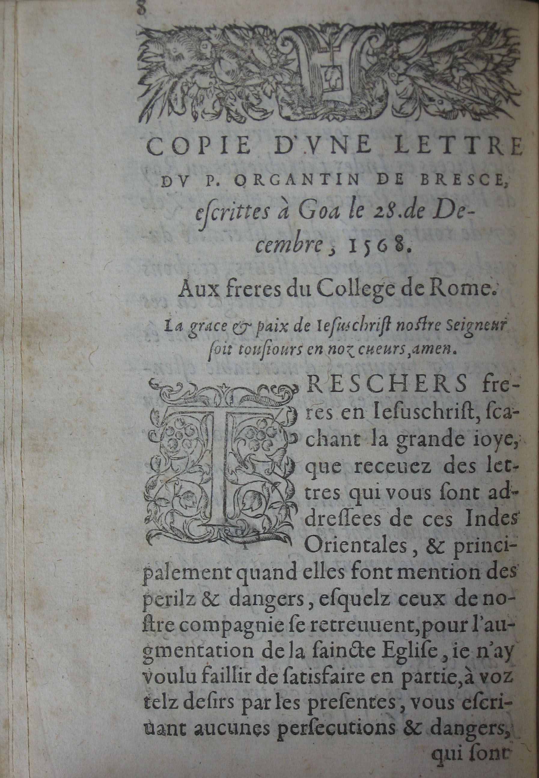 p. 8- Copie d'une lettre du P. Organtin de Bresce escrittes à Goa le 28. de Decembre, 1568.JPG