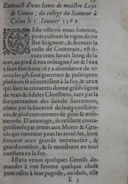 p. 37- Extraict d'une lettre de maistre Loys de Govea, du College du Sauveur à Colan le 15. Janvier 1569..JPG
