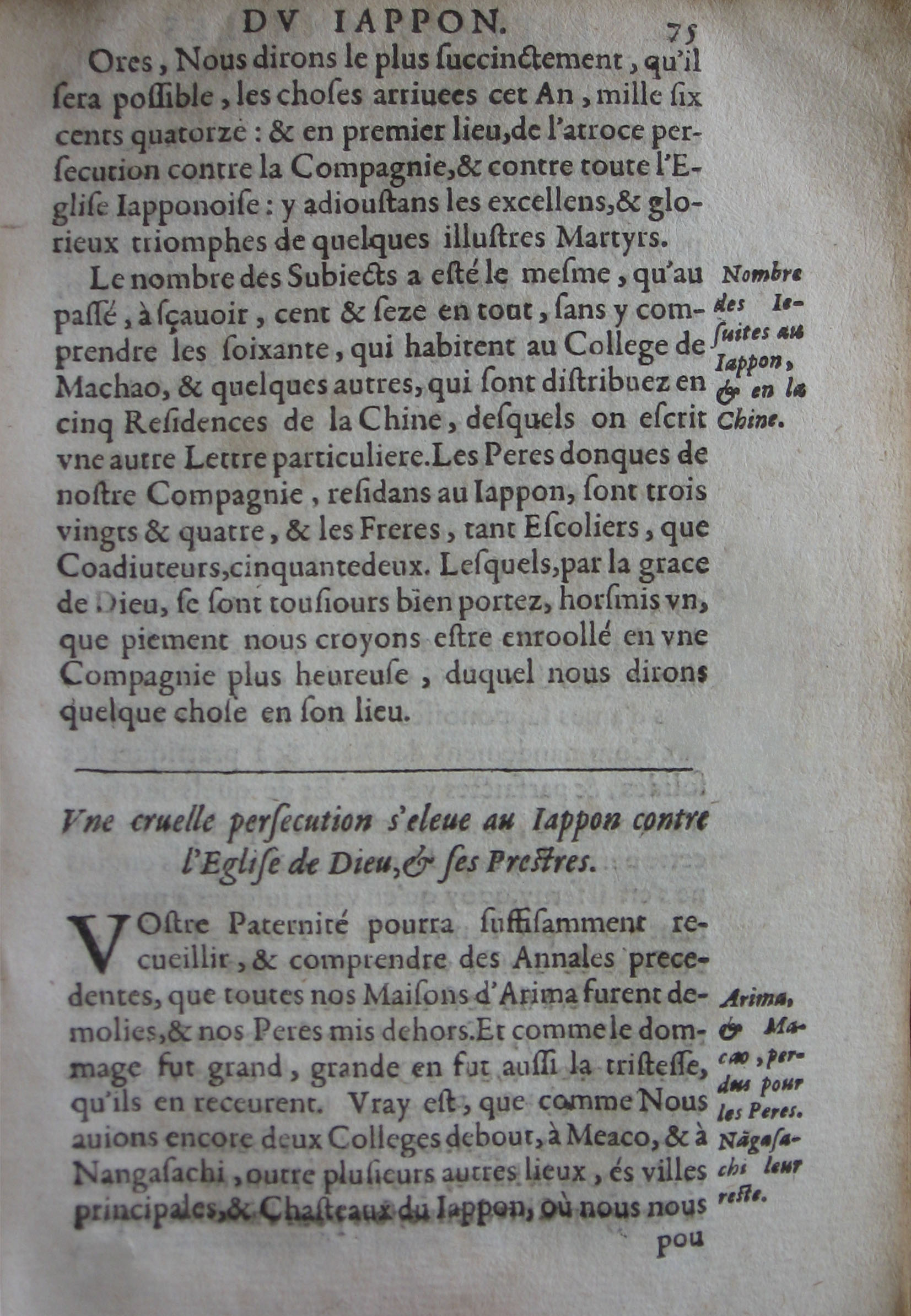 p. 75- Une cruelle persecution s'eleve au Jappon contre l'Eglise de Dieu, & ses Prestres.JPG