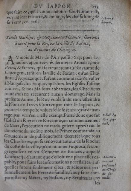 p. 173- Xinde Joachim, & Zozaimora Thomas, sont mis à mort pour la Foy, en la ville de Facata, au Royaume de Chicugen.JPG