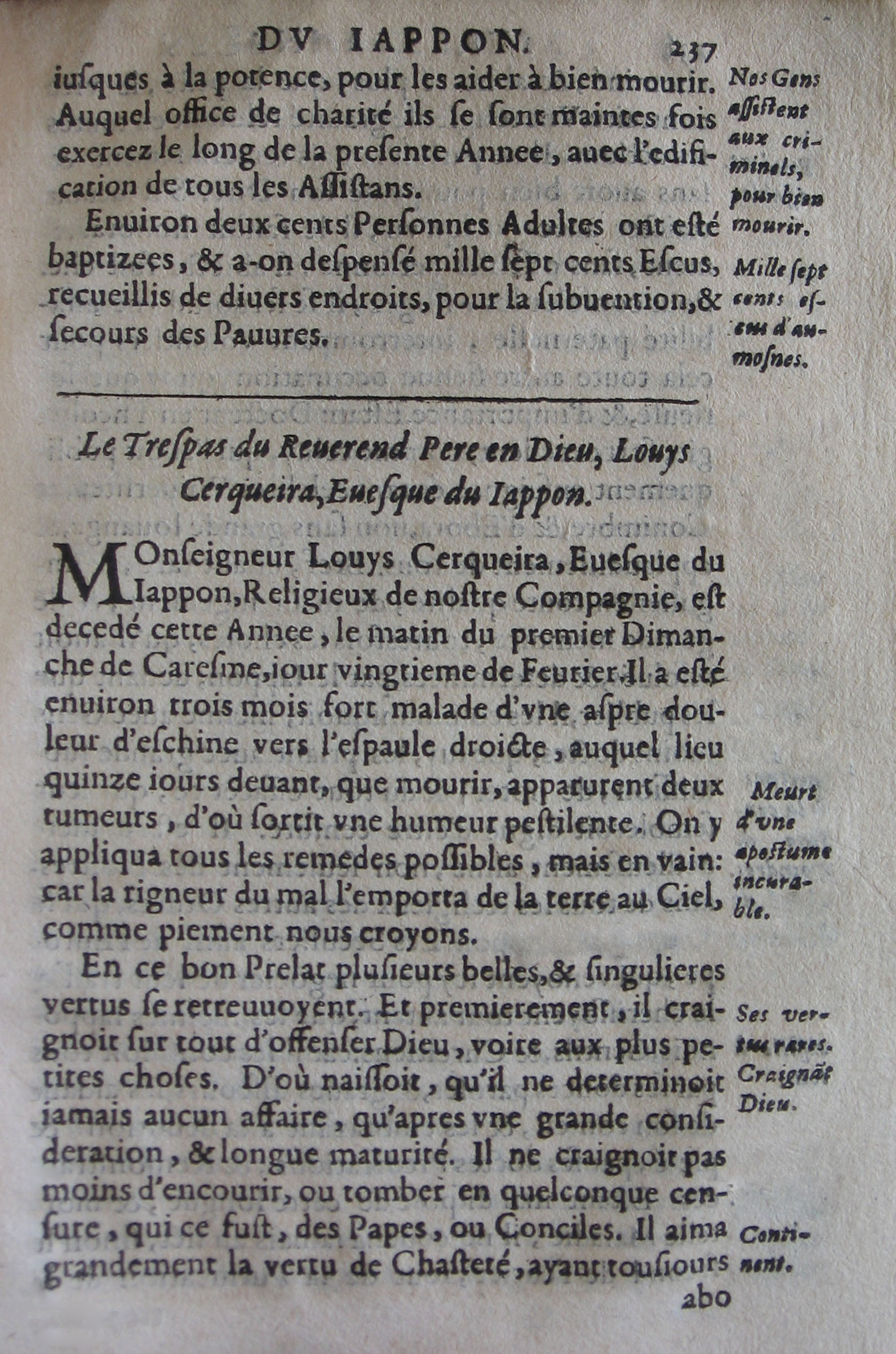 p. 237- Le Trespas du Reverend pere en Dieu, Louys Cerqueira, Evesque du Jappon.JPG