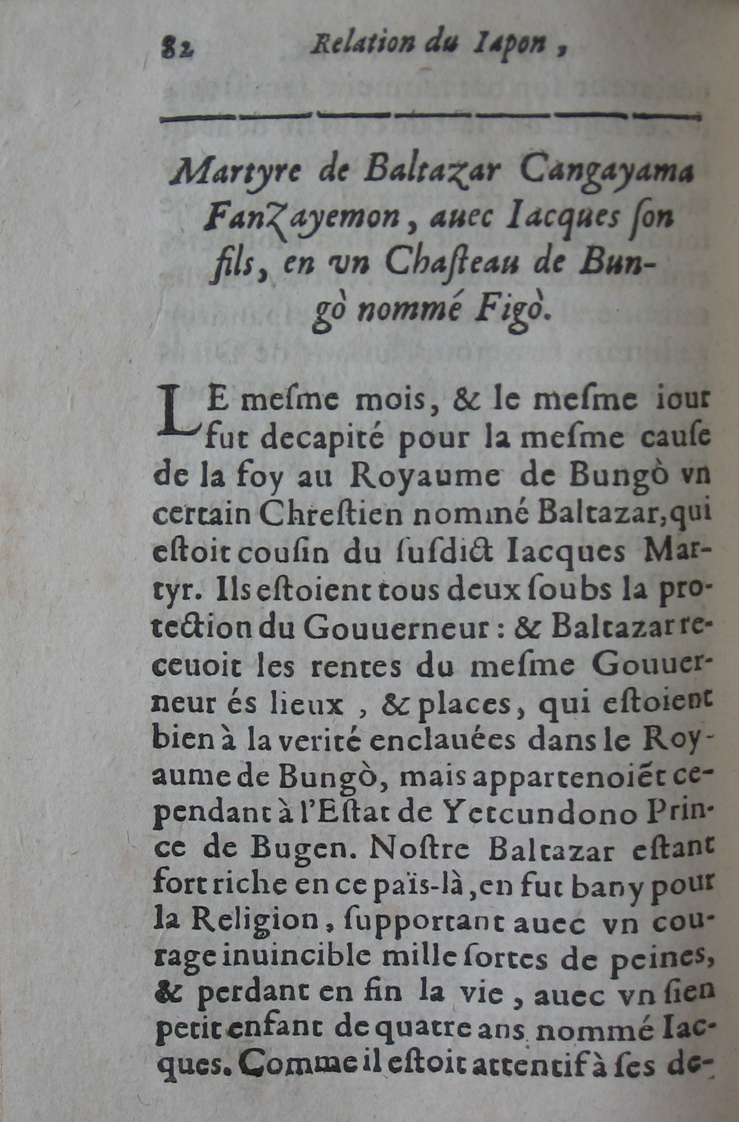 p. 82- Martyre de Baltazar Cangayama Fanzayemon, avec Jacques son fils, en un Chasteau de Bungò nommé Figò.JPG