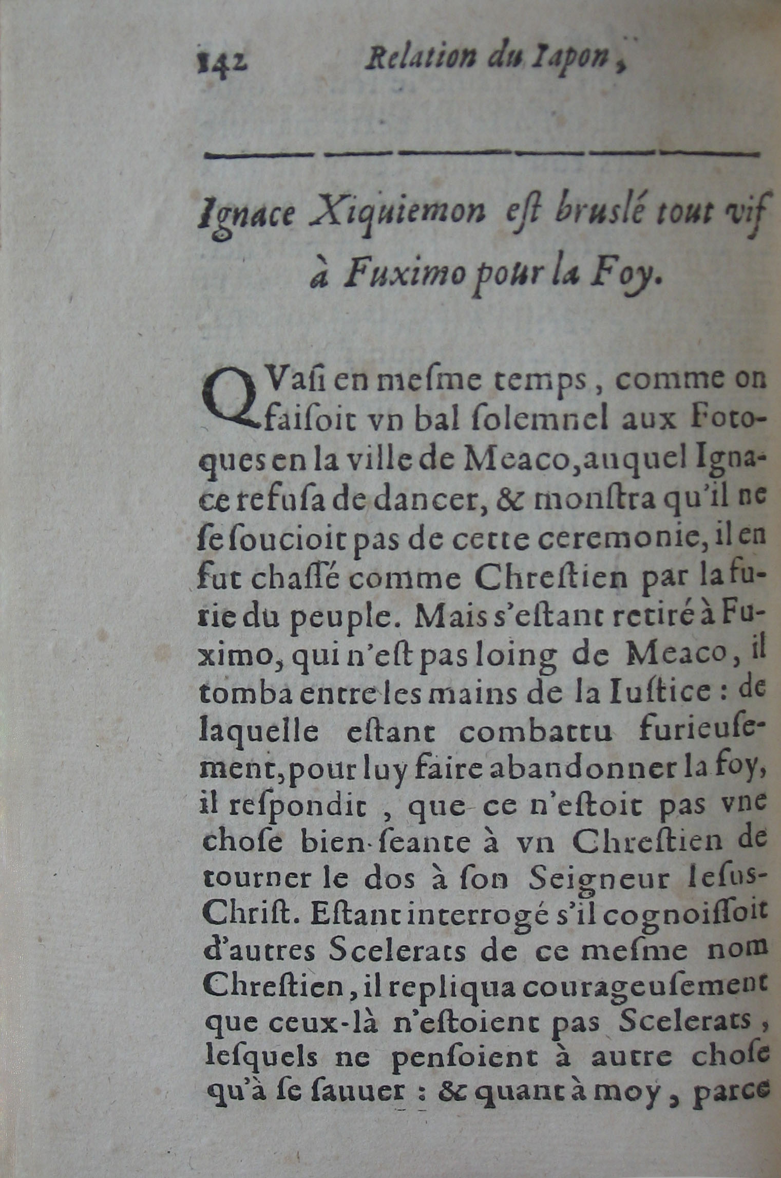 p. 142- Ignace Xiquiemon est bruslé tout vif à Fuximo pour la Foy.JPG