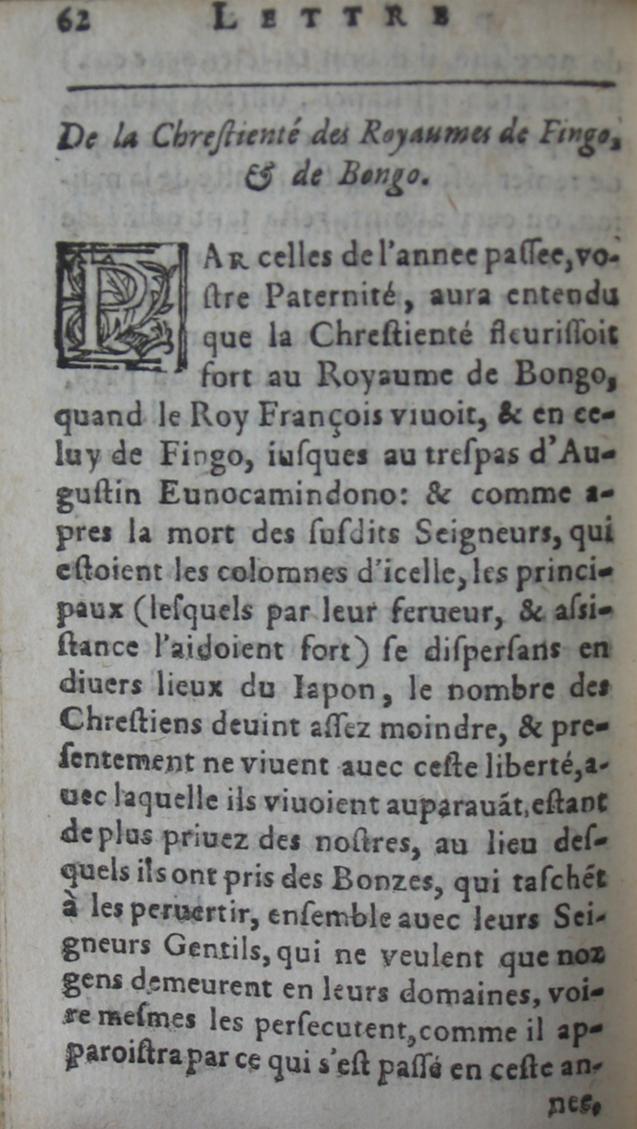 p. 62- De la Chrestienté des Royaumes de Fingo, & de Bongo