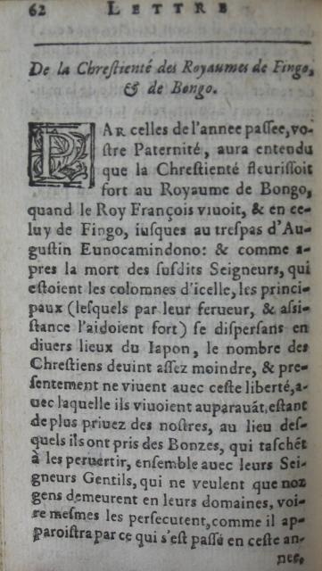 p. 62- De la Chrestienté des Royaumes de Fingo, & de Bongo