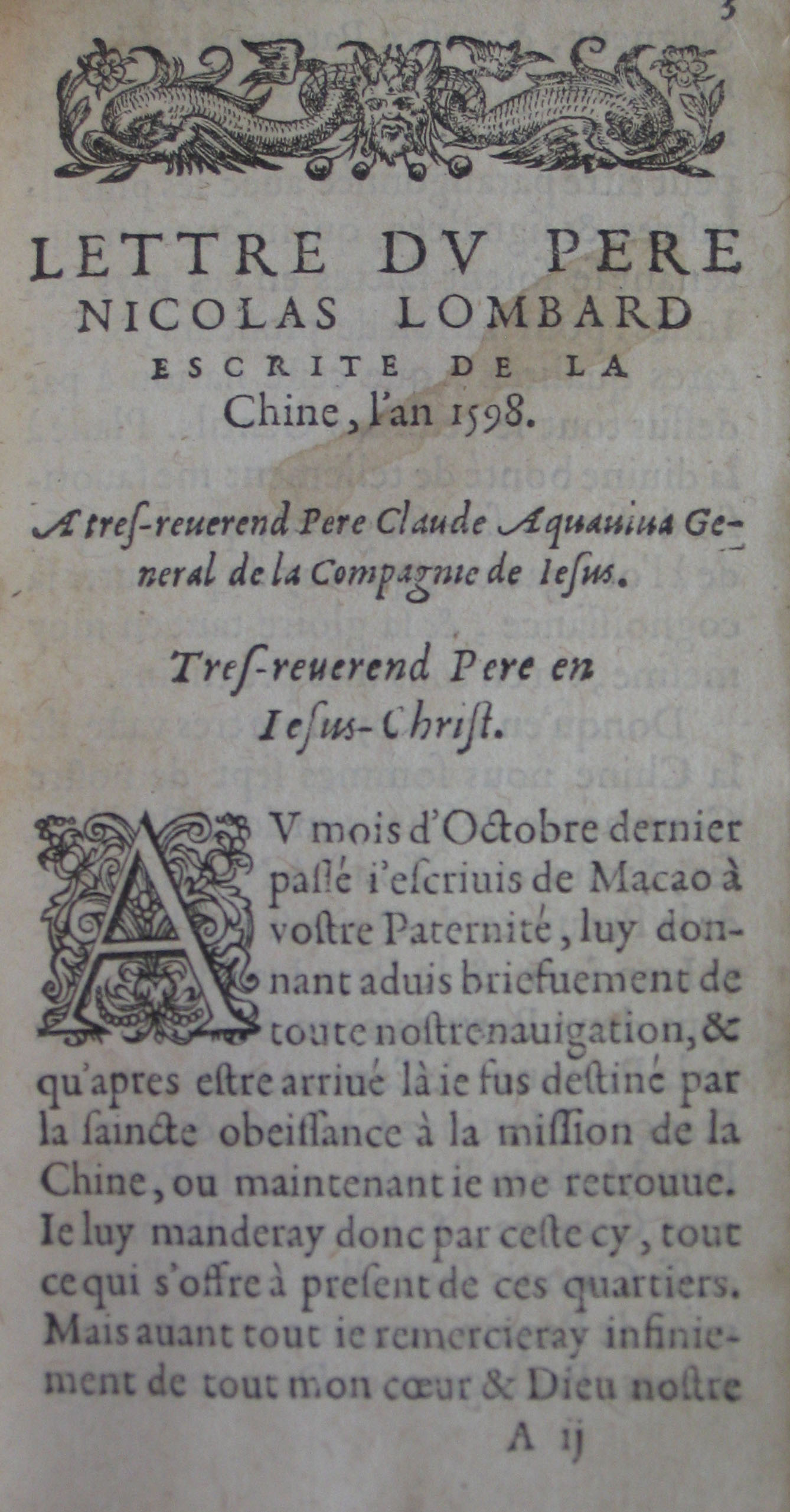 p. 3- LETTRE DU PERE NICOLAS LOMBARD escrite de la Chine, l'an 1598.JPG