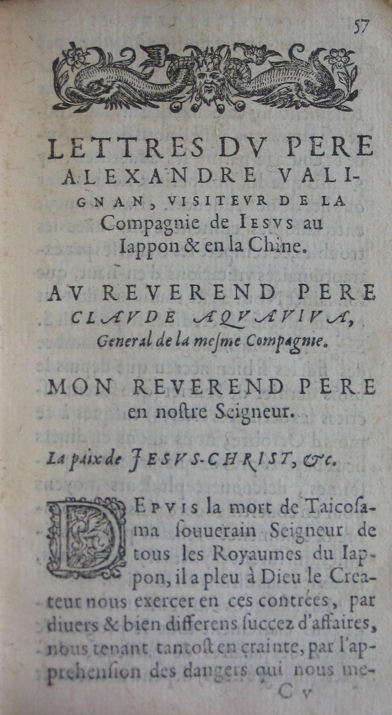 p. 57- LETTRES DU PERE ALEXANDRE VALIGNAN, VISITEUR DE LA Compagnie de JESUS au Jappon & en la Chine.JPG