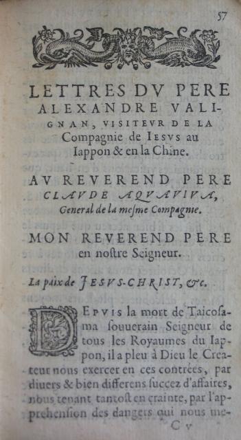 p. 57- LETTRES DU PERE ALEXANDRE VALIGNAN, VISITEUR DE LA Compagnie de JESUS au Jappon & en la Chine.JPG