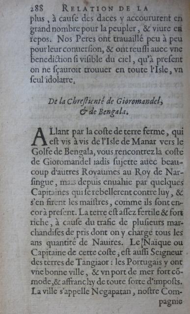 p. 288- De la Chrestienté de Gioromandel, & de Bengala.JPG