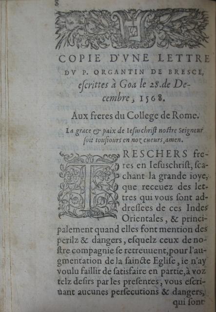 p. 8- Copie d'une lettre du P. Organtin de Bresce escrittes à Goa le 28. de Decembre, 1568.JPG