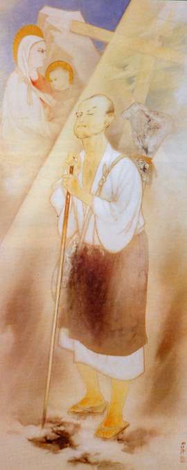 Le frère Lorenzo. Toile de Machida Gyokko. Musée des martyrs de Nagasaki